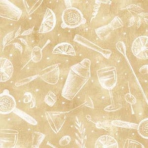 Glückliche Stunde -- Cocktail Werkzeuge -- von Michael Miller, Quilt-Stoff, 100% Baumwolle, Cocktail-Werkzeuge, Getränkestoff für Erwachsene