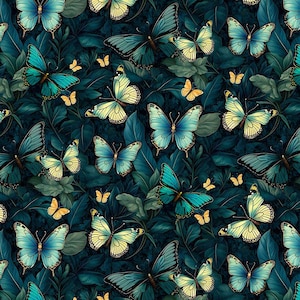 Midnight Butterflies - Forest Whisper, Timeless Treasures, tessuto con farfalle scure e lunatiche, tessuto con giardino notturno, 100% cotone BTY