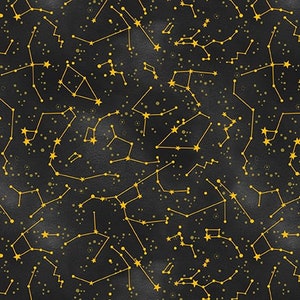 Sternbilder Stoff -- Celestial Galaxy, Sternzeichen Sterne Stoff, Astrologie Stoff, Nachthimmel Stoff, Blank Quilting, 100% Baumwolle BTY