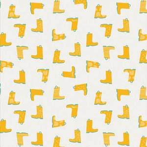 Yellow rain boots fabric, Rain or Shine - Puddle Jump - Art Gallery Fabrics, springtime fabric, modern quilt fabric, 100% cotton by the yard