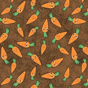 Let it Grow -- Carrots fabric - Studio E Fabrics - cute kids spring fabric, eat your veggies, cartoon vegetable fabric, 100% cotton BTY