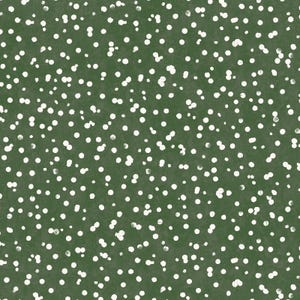 Può includere: Motivo senza cuciture con sfondo verde scuro e pois bianchi sparsi. I pois, di dimensioni variabili, creano un effetto strutturato e maculato. Ideale per vari progetti creativi e applicazioni digitali.