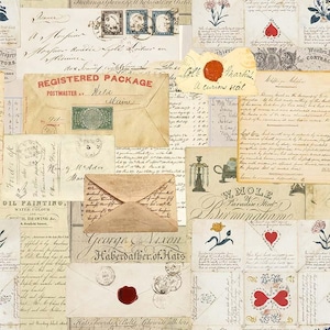 Diario basura - Cartas de recuerdo - de Michael Miller, tela de colcha con letras vintage, tela de escritura a mano, tela vintage moderna, 100 % algodón BTY