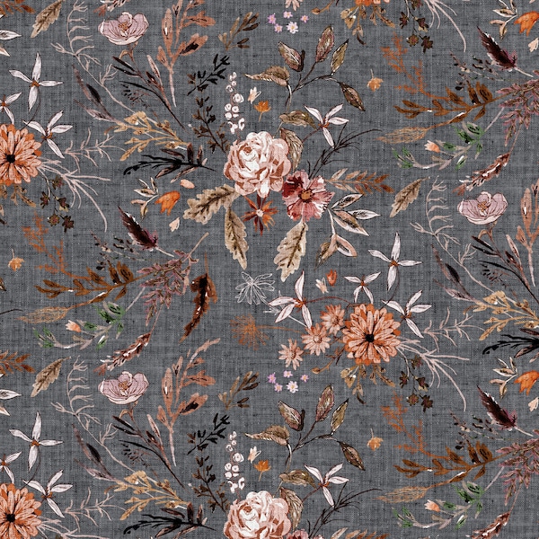 Gray Floral Fabric Etsy