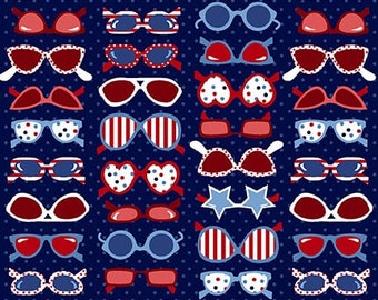 Sun glasses - Star Spangled Beach - Studio E - summer quilt fabric, beach quilt fabric, july 4th fabric, americana fabic, 100% cotton