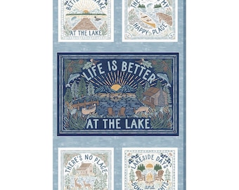 Lake Life Blocks Panel, Lakeside Days, P&B Textiles, Life is better at the lake, cabin vacation quilt panel, 24&quot; quilt panel, 100% cotton
