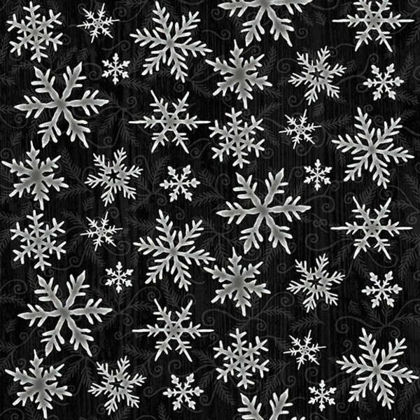 Black snowflakes fabric, FLANNEL--Winter Elegance, Henry Glass--holiday flannel fabric, wintertime fabric,  100% cotton