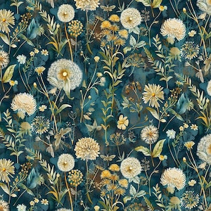 Midnight Wild Floral - Forest Whisper, Timeless Treasures, tessuto per trapunta con fiori selvatici, tessuto floreale scuro e lunatico, 100% cotone BTY