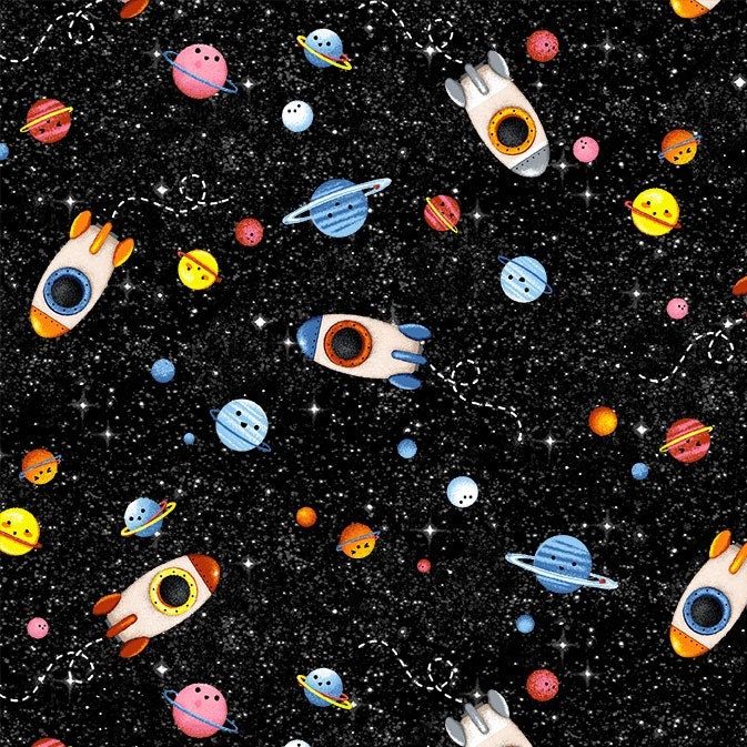 BTY Michael Miller TO the MOON Rockets on Black Print 100% Cotton Quilt Craft Fabric Yard BTY Michael Miller TO the MOON Rockets on Black Print 100% Cotton Quilt Craft Fabric Yard