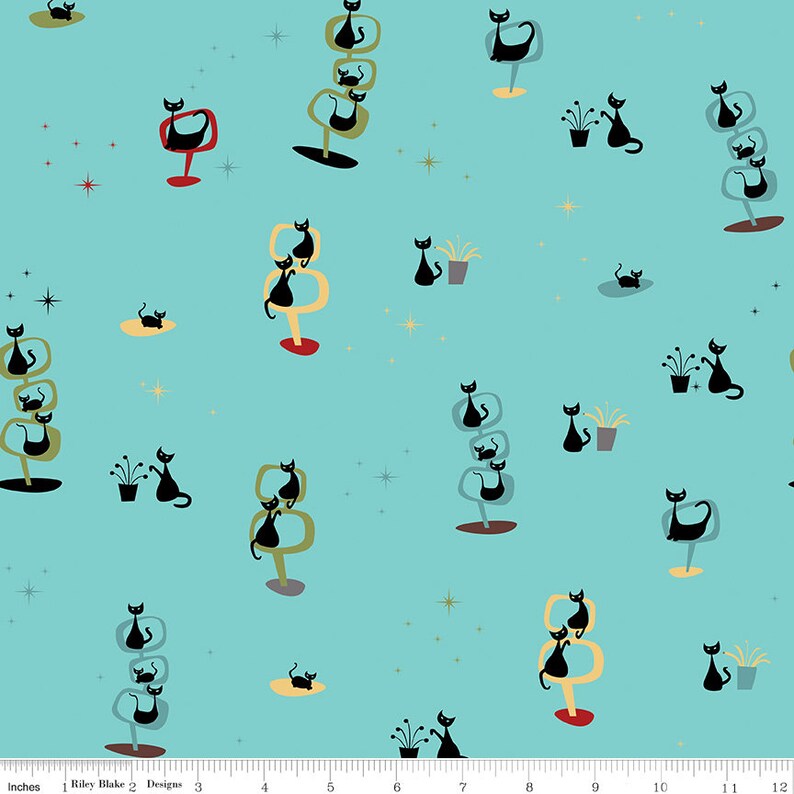 Cat and Mouse Fabric Mod Meowcat Toss in Red Riley Blake Etsy