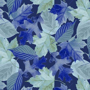 Leaves in blue -- Natural Beauties, Blank Quilting -- Nature quilt fabric, falling leaves fabric, 100% cotton by the yard