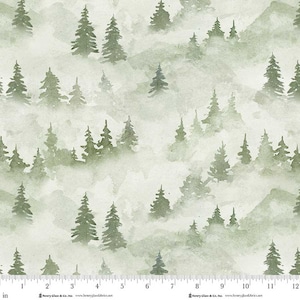 Dimmiga träd i salvia – Valley View – Henry Glass Fabrics – tallskogsquilttyg – 100 % bomull som metervara