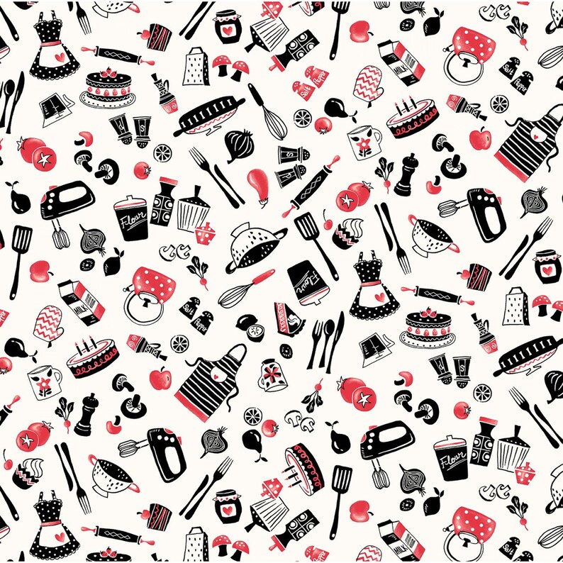 dessert fabric red and black Kiss the Cook--Michael Miller-- Desserts sweet treats quilt fabric baker fabric