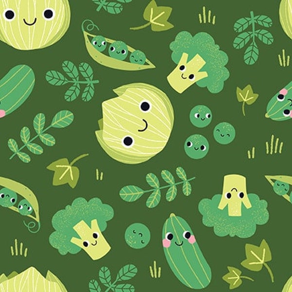 Let it Grow -- Spring Greens - Studio E Fabrics - garden veggie fabric, springtime fabric, cute green veggies fabric, 100% cotton BTY