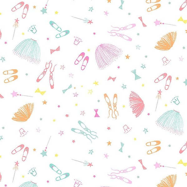 Ballet fabric, Music Box by Dear Stella-- Ballet kit, girls cotton fabric, ballet slippers and tutus, cotton quilting fabric