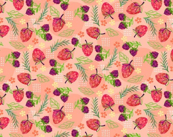 Strawberry fabric, Ambrosia by P&B Textiles, bee quilt fabric, springtime fabric, gardening fabric, 100% cotton