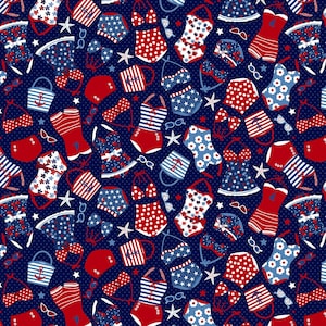 Tissu pour maillot de bain rétro - Star Spangled Beach - Studio E - tissu de courtepointe d&#39;été, tissu au bord de la piscine, tissu du 4 juillet, 100 % coton BTY