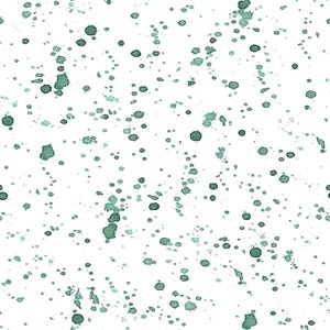 May include: White background with a repeating pattern of teal-colored paint splatters. The splatters vary in size and density, creating a textured, abstract design. The overall effect is a modern, artistic look.