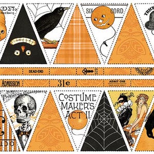 J. Wecker Frisch, Costume Makers Act II - Party bunting Panel - 24 inch quilt panel, spooky Halloween icons quilt panel, 100% cotton