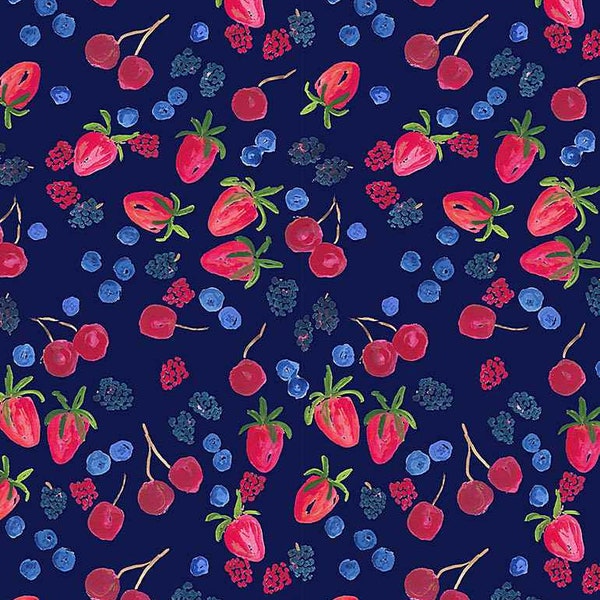 Berries fabric, American Summer-Dear Stella-- fruit quilting fabric, summer picnic fabric, 4th of July fabric, cotton quilting fabric