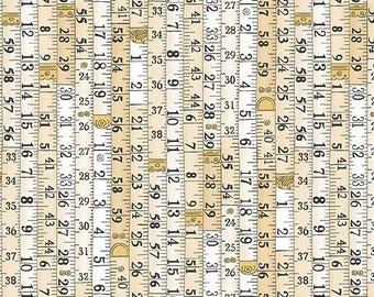 Atelier - Measurements in Cream - Makower UK for Andover, vintage measuring tape fabric, sewing theme quilt fabric, 100% cotton by the yard