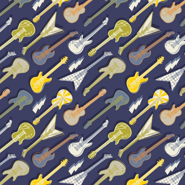 Electric guitars fabric, Rock On--Camelot fabrics, rock n roll fabric, music instruments fabric, boys cotton quilt fabric