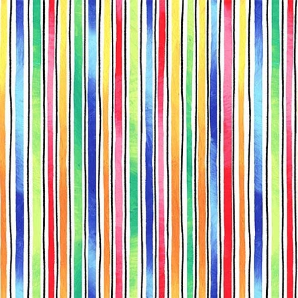 Rainbow stripe fabric -- Black, White, and Bright All Over -- Brilliant Stripe -- Michael Miller, colorful quilt fabric, 100% cotton BTY