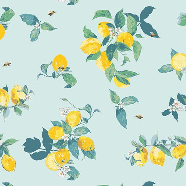 Lemon fabric, Capri—Art Gallery Fabrics--Limoni per Limoncello-- citrus fabric, lemons on the vine, 100% poplin cotton fabric by the yard