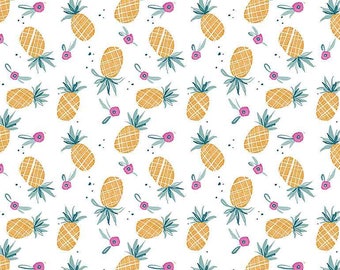 Pineapple fabric -- Summer Lovin -- Dear Stella, summer quilt fabric, tropical fruit fabric, watercolor fruit fabric, 100% cotton BTY