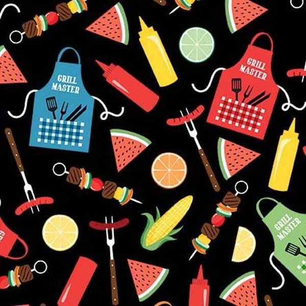 Good Eats--Best BBQ Ever by Michael Miller, barbecue fabric, summer cookout fabric, picnic fabric, 100% cotton by the yard