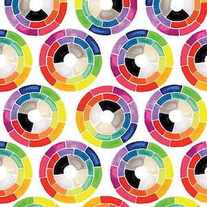 Wheel of Color, Mess Maker by Michael Miller - rainbow paint fabric, painting quilt fabric, color card fabric, quilt fabric, 100% cotton