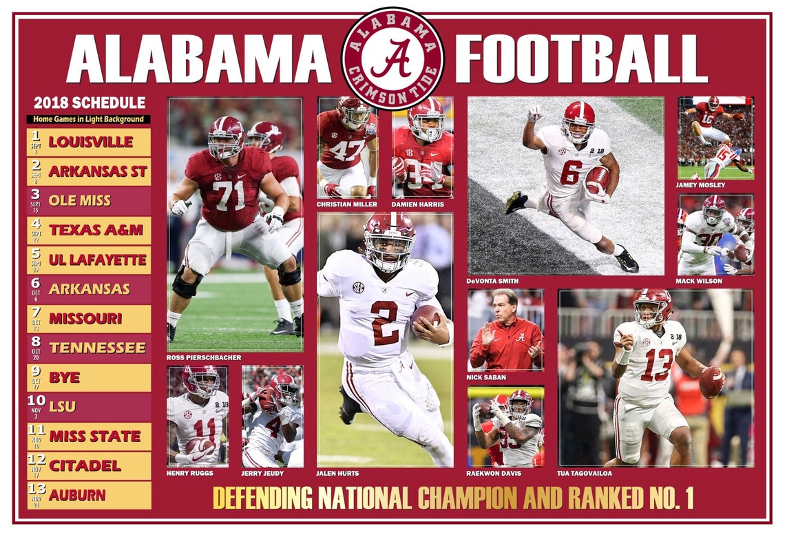 Alabama Crimson Tide 2018 Pictorial Football Schedule Poster Etsy