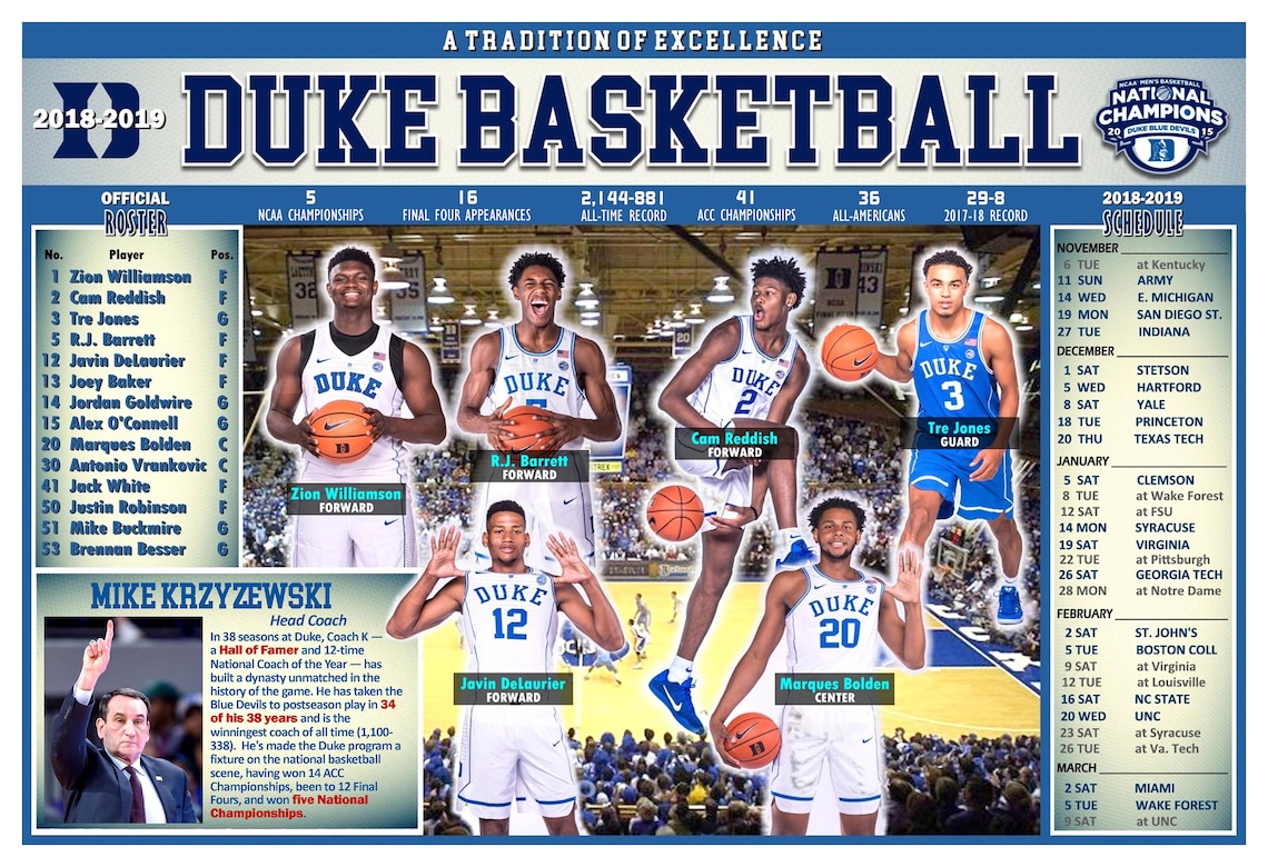 201819 Duke Pictorial Basketball Schedule Poster Etsy
