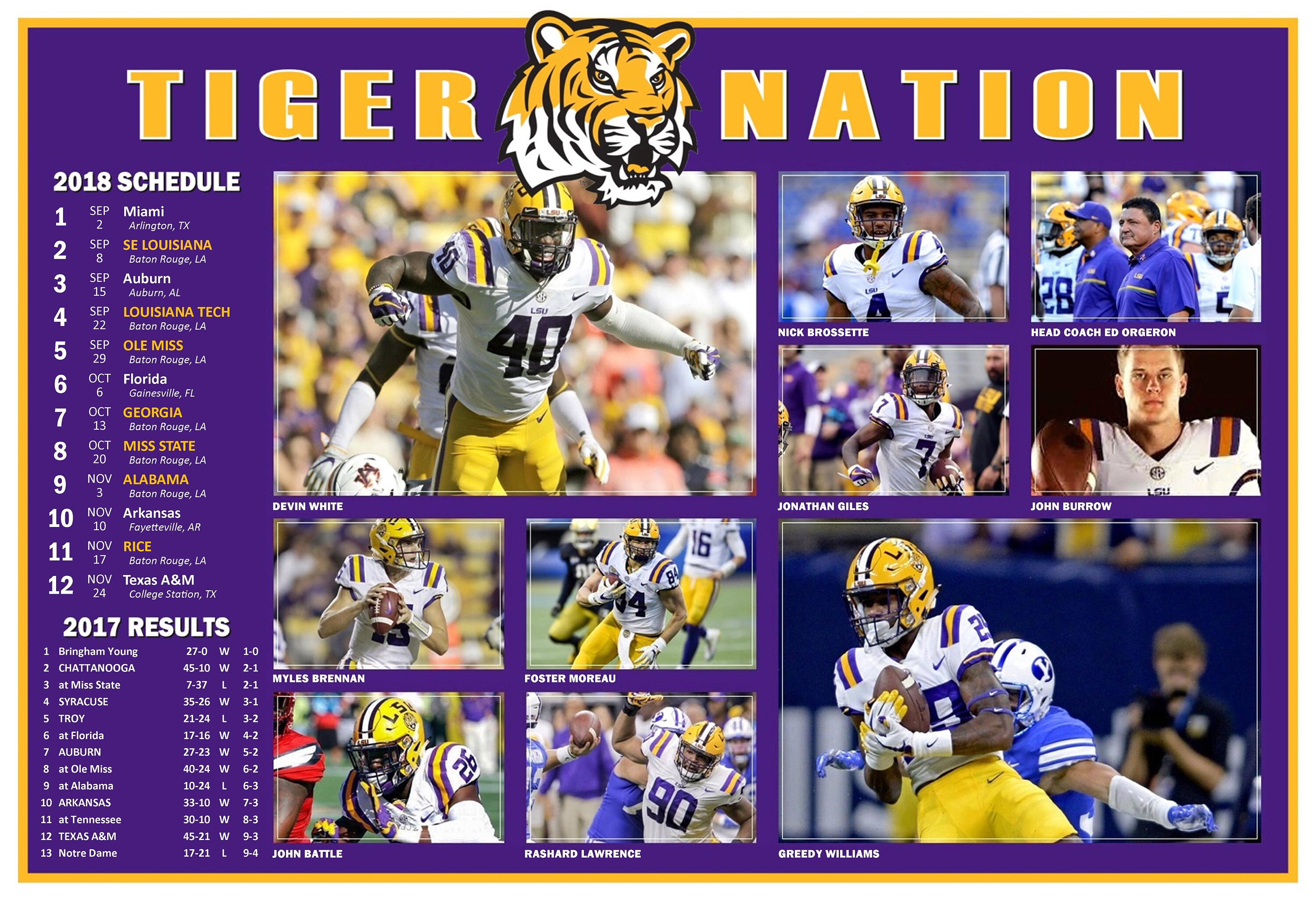 Lsu Tigers 2018 Pictorial Football Schedule Poster