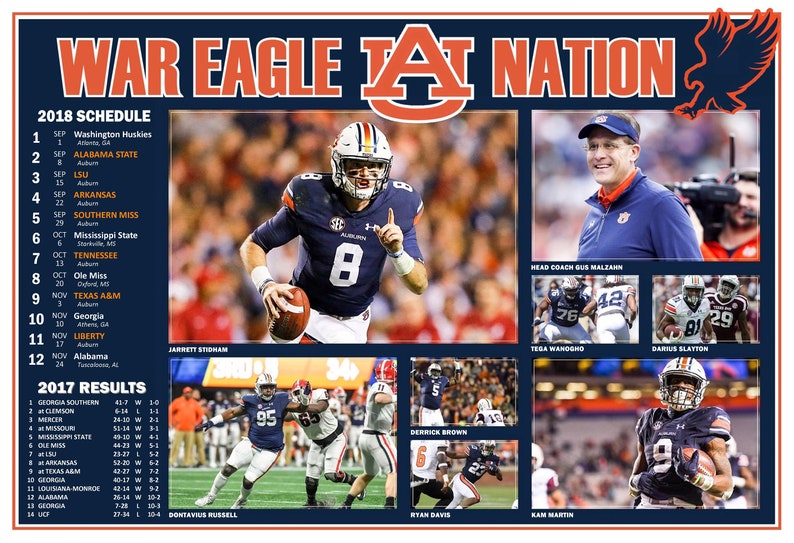 Auburn Tigers 2018 Pictorial Football Schedule Poster Etsy