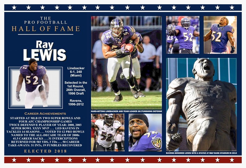 Ravens Great Linebacker Ray Lewis Hall of Fame Commemorative Poster