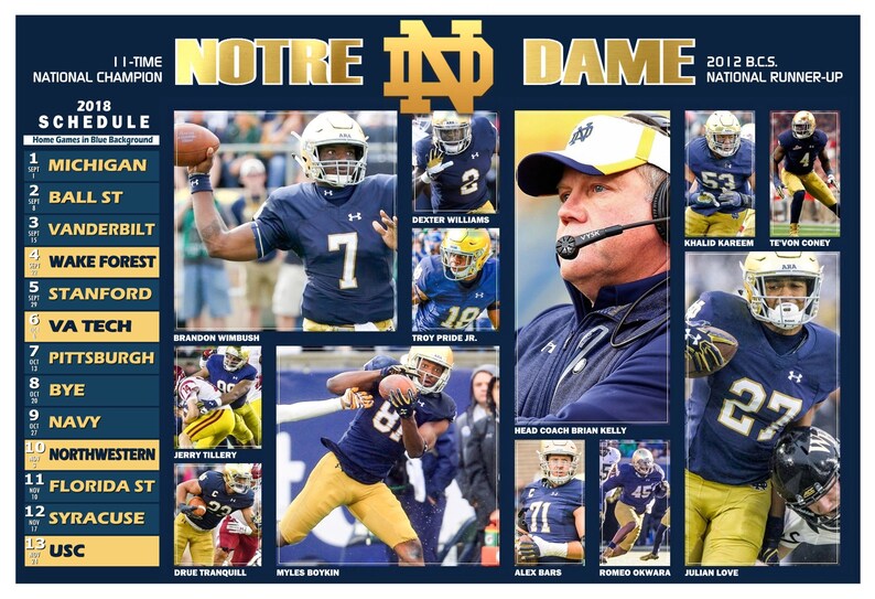 Notre Dame Fighting Irish 2018 Pictorial Football Schedule | Etsy