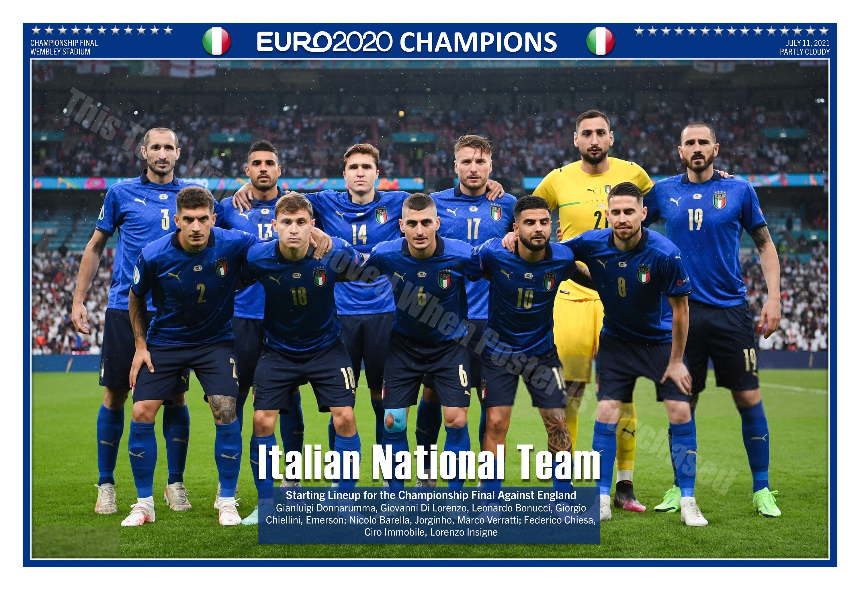 Italys Winning Starting Lineup for EURO 2020 Final 19x13 Etsy