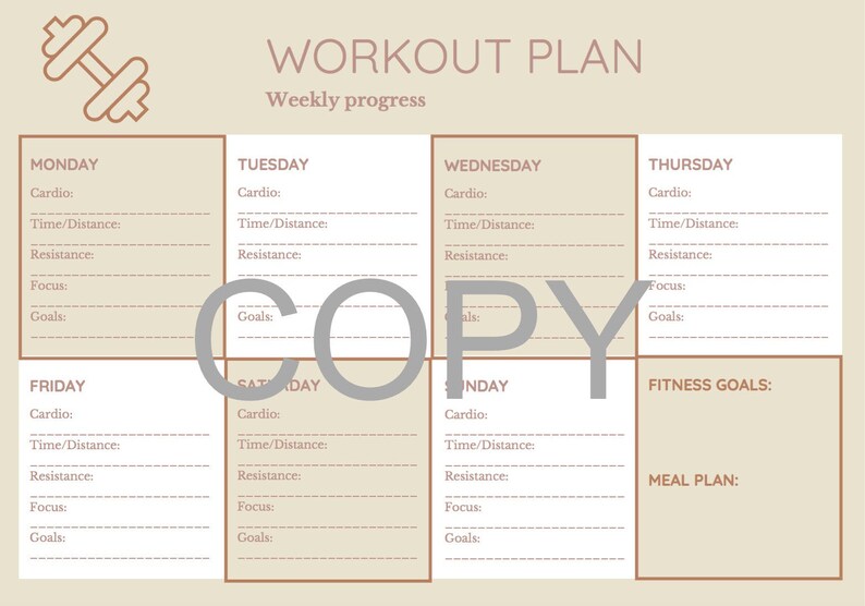 Weekly Workout Plan Template Etsy