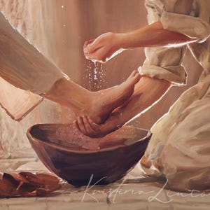 Kunstdruck, religiöse Kunst, Jesus Christus wäscht jünger die Füße, christliche Kunst, LDS, Service, Demut