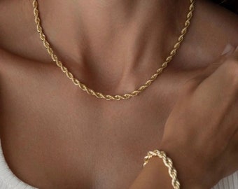 Goldene Seilkette • Seilarmband • Alltagskette • Minimalistische Halskette • Mehrlagige Halskette • Seilhalskette