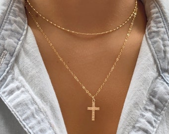 14k GF winzige Goldkreuzhalskette, zierliche Kreuzhalskette, kleine Kreuzhalskette, Geschenk für sie, Weihnachtsgeschenke