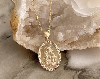 Gold gefüllte Jesus Christus Halskette, Sacred Heart Halskette, religiöser Schmuck, Medaillonhalskette, Geschenk für sie