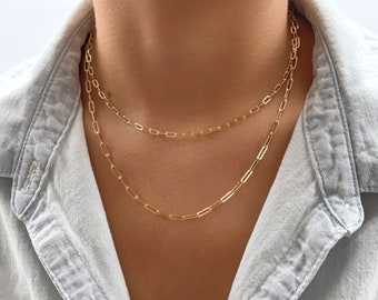 14k GF Paperclip Halskette, Gliederkette Halskette, Layered Halskette Set, Geschenk für sie, Weihnachtsgeschenke