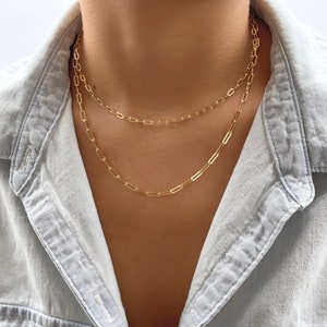 14k GF Paperclip chain necklace, Link chain necklace, Layered necklace set, Gift for her, Christmas gifts
