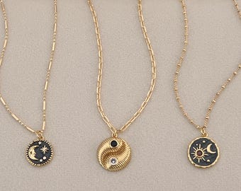 Gold Filled Halskette mit Mond und Stern Anhänger, Amor Engel Halskette, Himmlischer Minimalistischer Schmuck, Geschenk für Sie, Zarter Schmuck