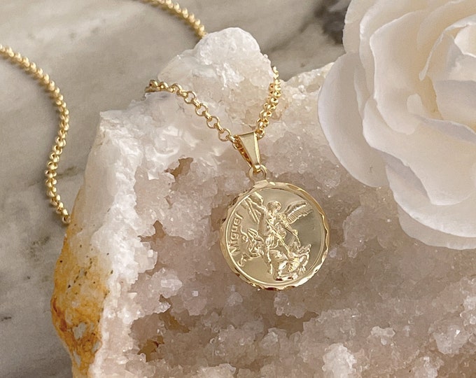 Echt 10K Solid Gelb-Weiß Gold Saint San Michael Miguel Charm