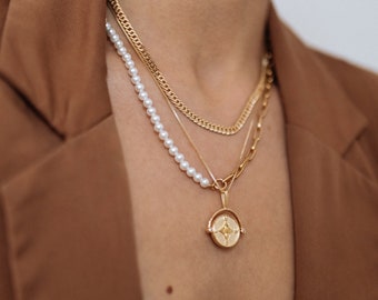 Gold Compass Necklace • Traveler Necklace • North Star Necklace • Coordinate Necklace • Gold Filled • Gift For Her