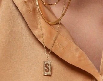 Initial Necklace • Gold Necklace • Letter Necklace • Square Necklace • Minimalist Jewelry