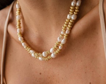 Perlen Choker • Gold Perlenkette • Echte Perlenkette • Brautschmuck • 50er Geburtstag Geschenk für Frauen • Gold filled